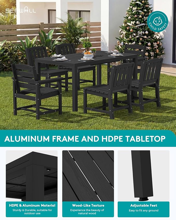 SERWALL 11-Piece Outdoor Dining Set, All Weather HDPE Outdoor Furniture Set - Image 5