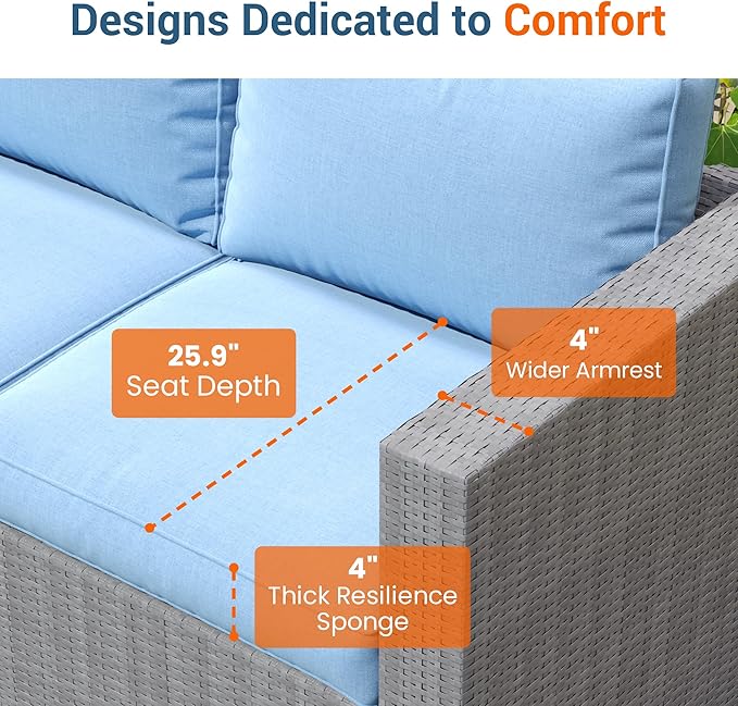 Wisteria Lane Patio Furniture Set, 2 Pieces Wicker Outdoor Furniture Patio Couch - Image 3