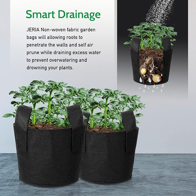 JERIA 12-Pack 5 Gallon Grow Bags, 300G Thickened Nonwoven Garden Pots, Heavy - Image 6