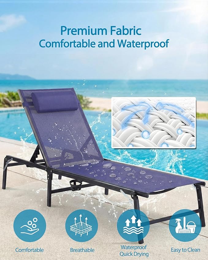 4 Pack Foldable Chaise Lounge Chair - Image 5
