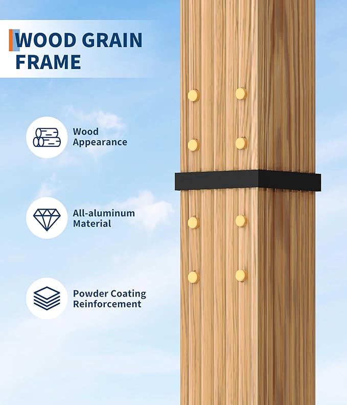 GarveeLife 10 x 13 ft Wood-Grain Aluminum Pergola Outdoor Pergola - Image 5