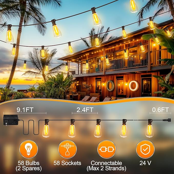 Outdoor String Led Patio Lights - 150Ft 45M Outside Waterproof Light ST38 - Image 4