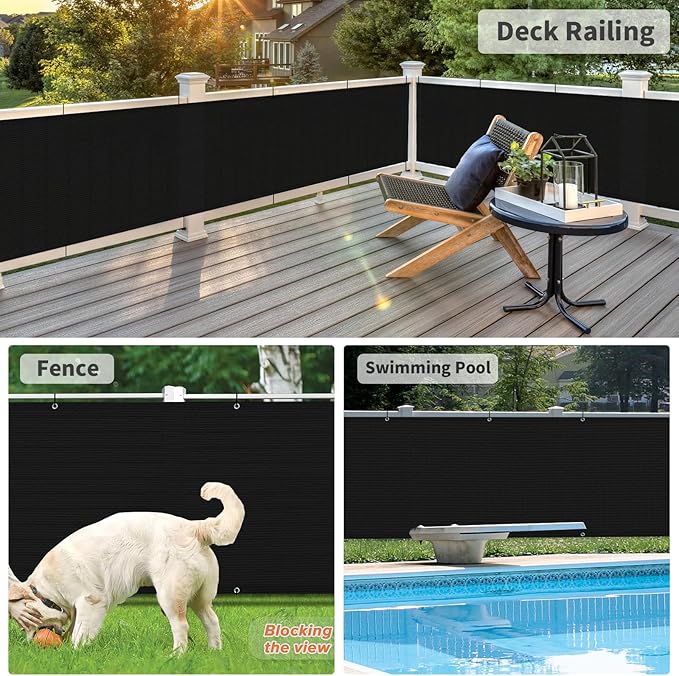 LOVE STORY 3.3'x19.7' Black Balcony Screen Privacy Fence Cover UV Protection - Image 4