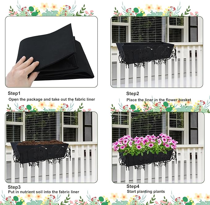 2PCS 30Inch Rectangle Window Box Liner Felt Planter Basket Liner Insert Black - Image 5