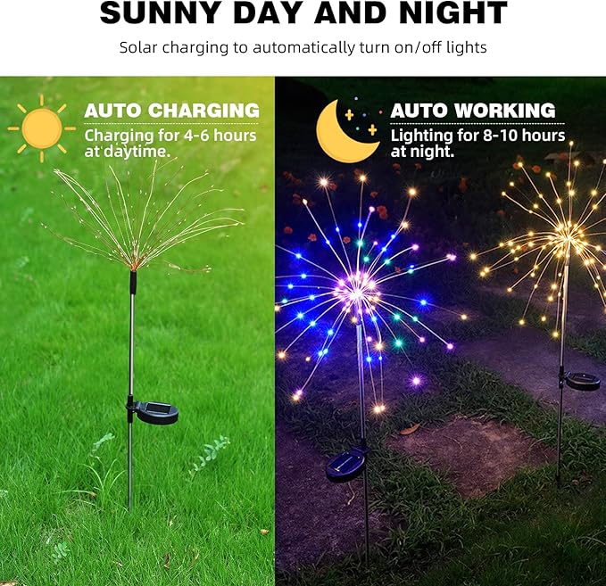 YOTOZU 2 PCS Solar Firework Light, Outdoor Solar Garden Decorative Lights 120 - Image 4