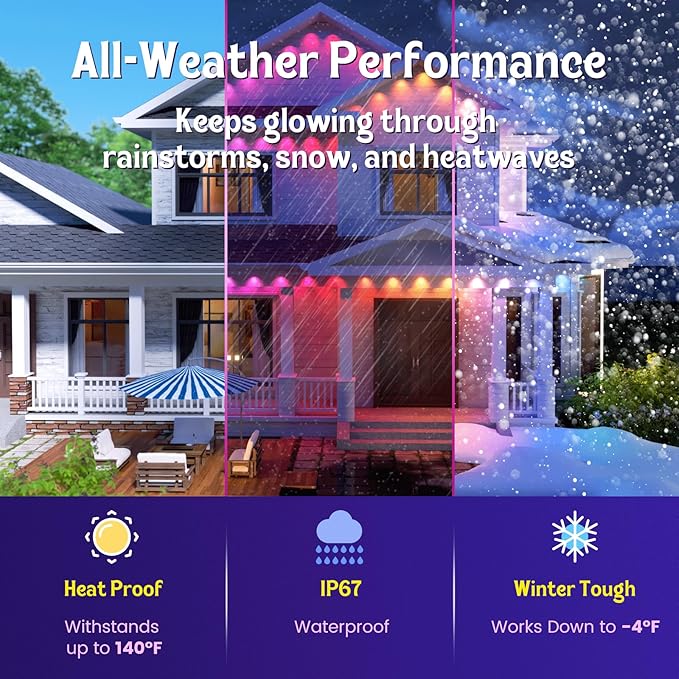 Fitop Permanent Outdoor Lights, 150FT RGB Waterproof LED Lights - Image 2