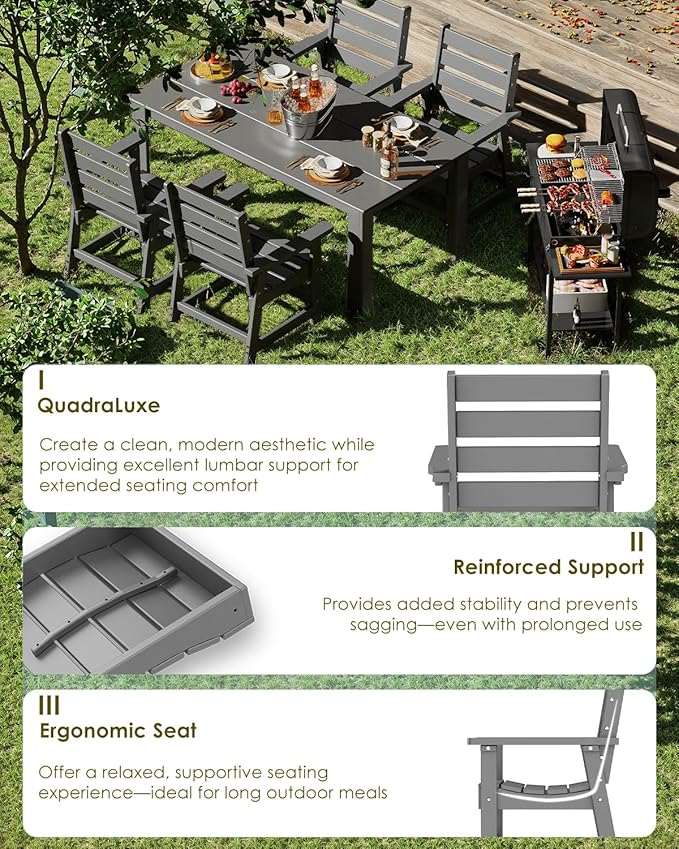 GREENVINES Outdoor Dining Chair | HDPE | Patio Chairs | All-Weather | Grey - Image 5