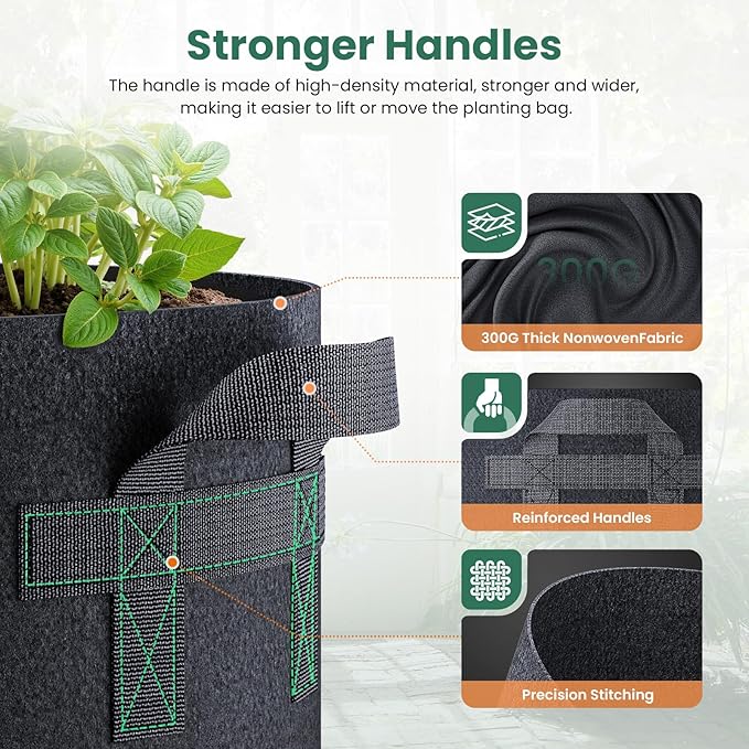 5 Pack 1 Gallon Grow Bags, Thickened Nonwoven Fabric Planter Pots - Image 3