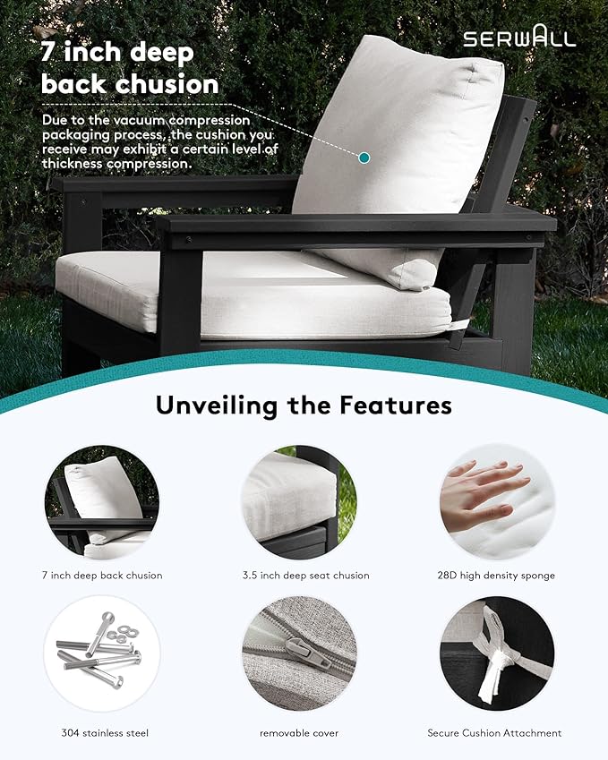 SERWALL HDPE Patio Furniture Set, 7-piece Outdoor Sectional Sofa Set, All - Image 4