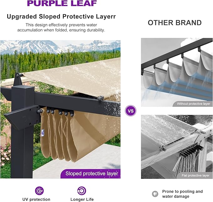 PURPLE LEAF 10' x 10' Aluminum Outdoor Pergola Wind-Resistant Retractable - Image 2