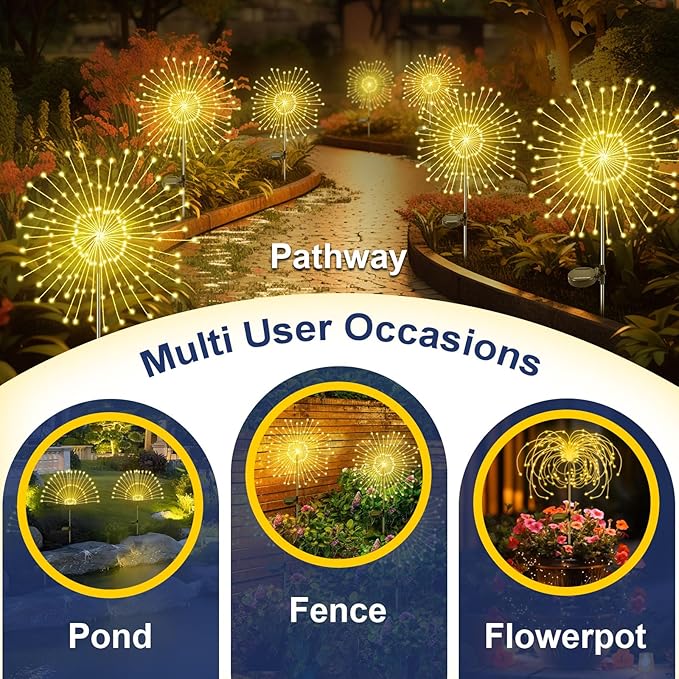 Solar Garden Lights Outdoor, 2 Pack 120 LED Twinkling Firework Lights Decorative - Image 5