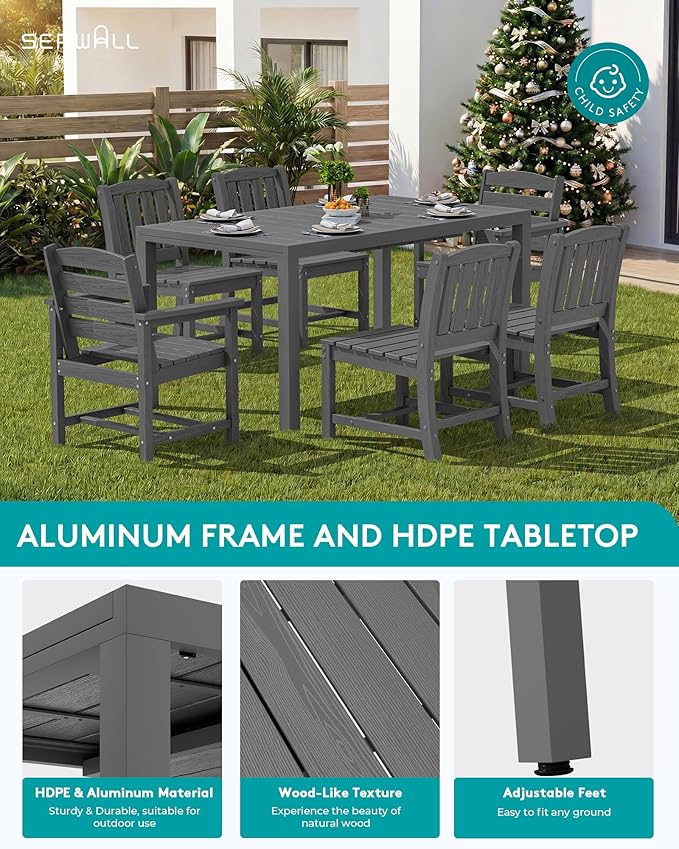 SERWALL 9-Piece Outdoor Dining Set, All Weather HDPE Outdoor Furniture Set - Image 5