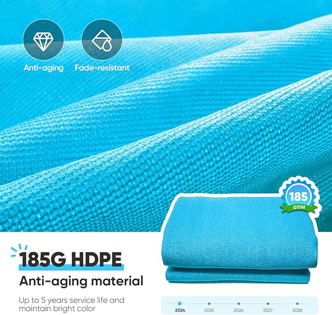 Quictent 24X24FT Large Overzied 185G HDPE Square Sun Shade Sail Turquoise - Image 2