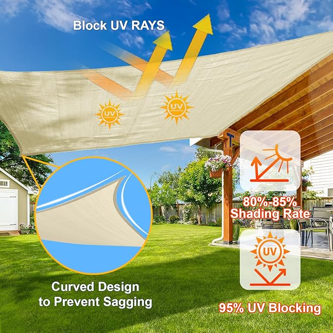 SUNLAX Sun Shade Sail 11' x 15' Butter Cream Rectangle Canopy Sail Shade Cover - Image 4