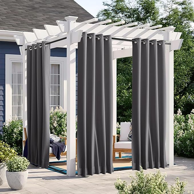 NICETOWN 2 Panels Outdoor Curtains Waterproof Grommet & Back Tab on Top & Bottom by NICETOWN