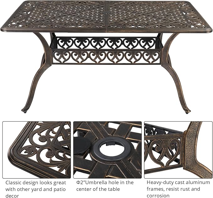 VINGLI 7-Piece Outdoor Dining Set, Cast Aluminum Patio Furniture Set - Image 4
