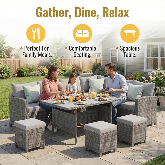 Wisteria Lane 7 Piece Patio Furniture Set, Wicker Patio Sectional - Image 4