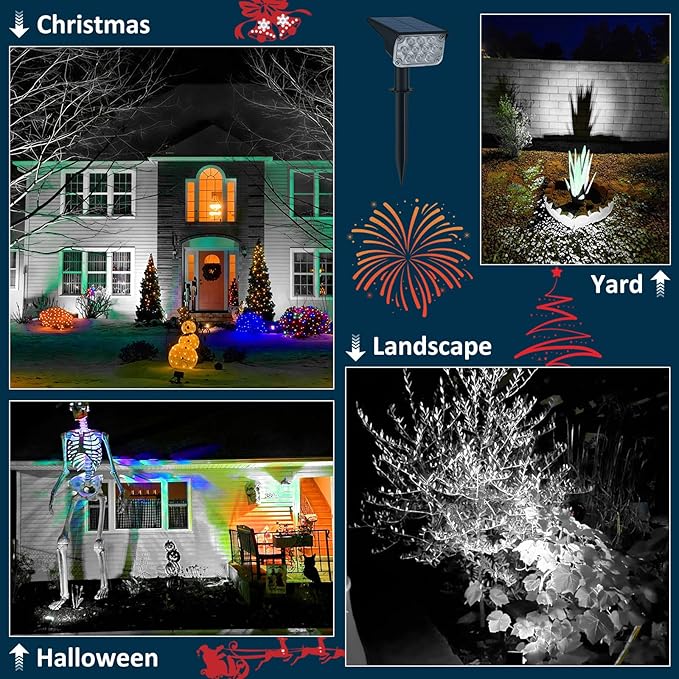 T-SUNUS Christmas Solar Spotlights White 6000K IP65 Waterproof 2-in-1 Outdoor - Image 6