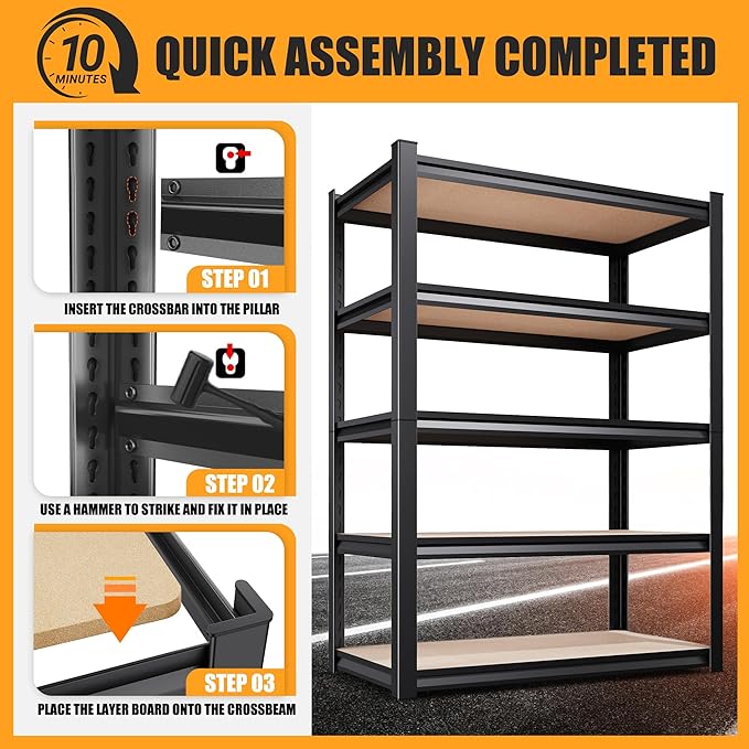 71.2"H-45.6"W Garage Shelving Heavy Duty Storage Shelves, Metal Adjustable - Image 8
