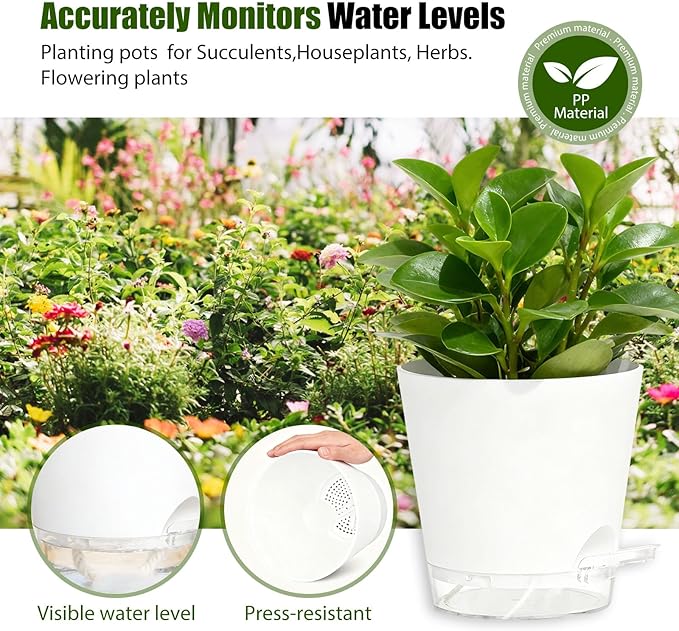 Plant Pots 8 Inch Self Watering Pots, 2 Pack Plastic Planters - Image 7