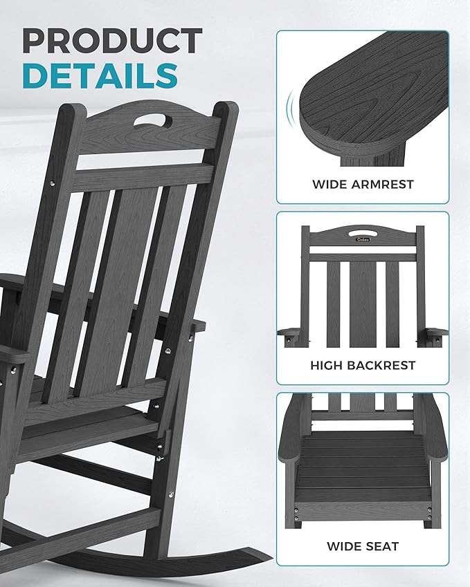Ciokea Oversized Outdoor Rocking Chair, 380lbs Heavy-Duty Large Patio Rocker - Image 6