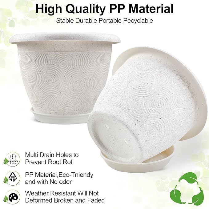 Plastic Flower Pots Planters for Indoor Plants, 4 Pack 16 Inch White Plant Pots - Image 4