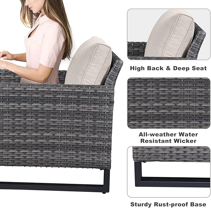 Belord Wicker Patio Furniture 5 Piece Outdoor Sofa Set, Oversize Outdoor Dining - Image 7