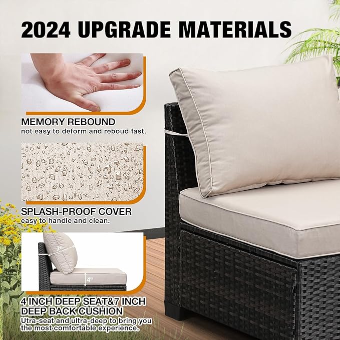 7 Pieces Patio Furniture Set All-Weather Outdoor Wicker Sectional Conversation - Image 4