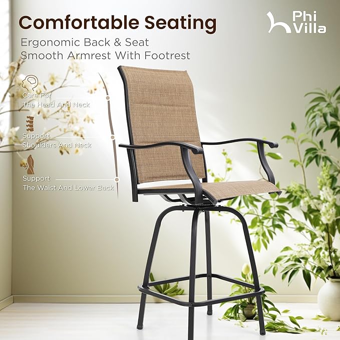 PHI VILLA 7 Piece Patio Bar Dining Set, Bar Height Outdoor Table and Chairs - Image 5