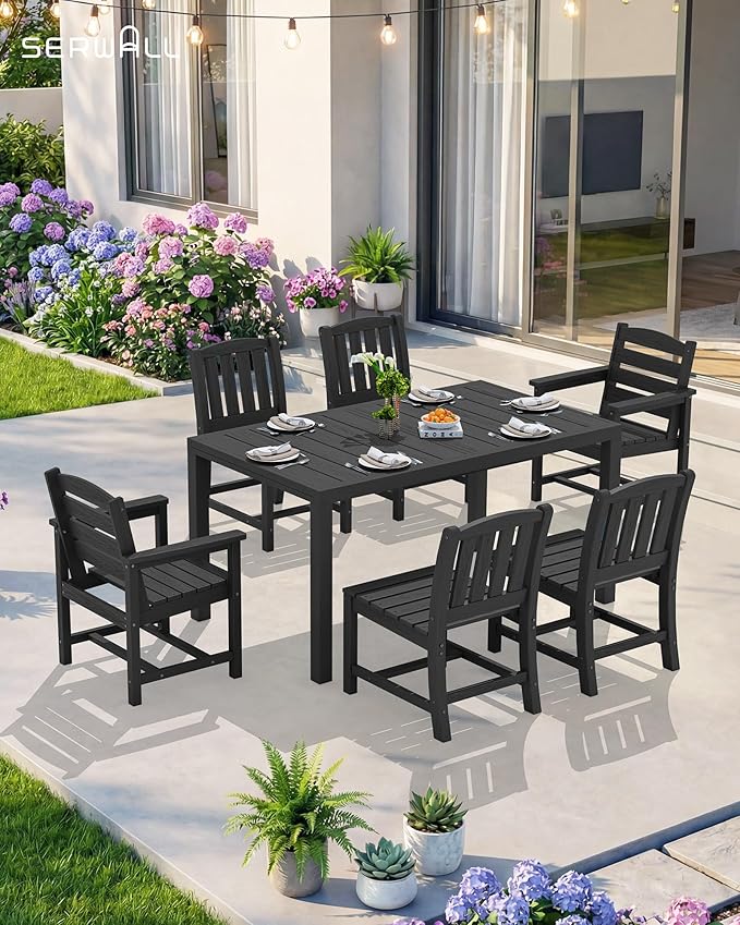 SERWALL 9-Piece Outdoor Dining Set, All Weather HDPE Outdoor Furniture Set - Image 9
