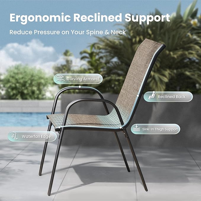 PHI VILLA Patio Chairs Set of 2, Outdoor Stackable Dining Chairs - Image 7