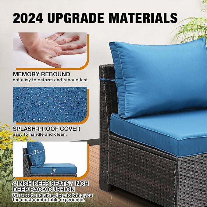 5 Pieces Patio Furniture Set All-Weather Outdoor Wicker Sectional Conversation - Image 4