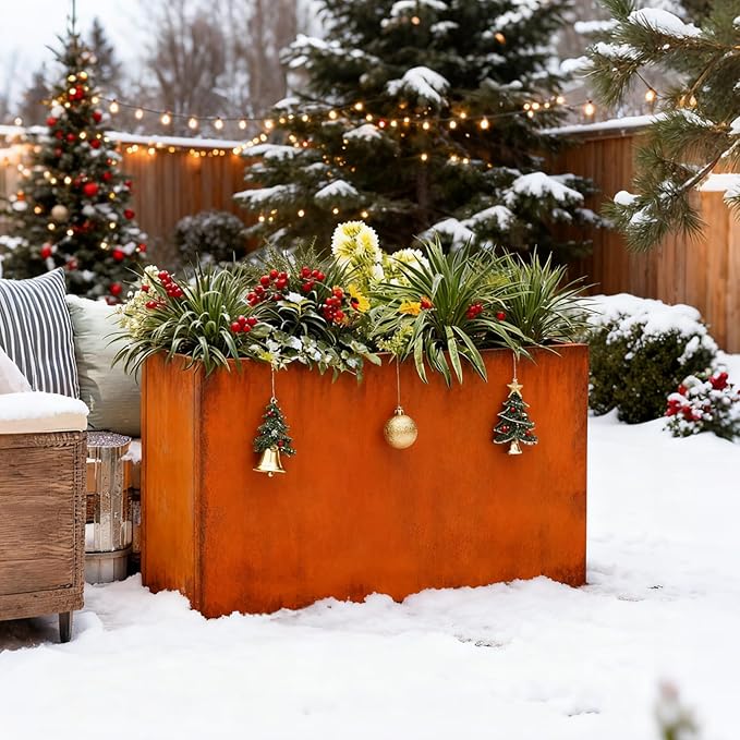 Rusted Metallic Heavy Rectangular Planter 30" x 12" x 24" - Image 3