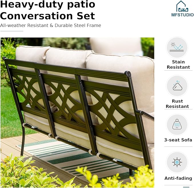 MFSTUDIO 7 Seats Metal Patio Furniture Sets, 6 Pieces Outdoor Sectional Sofa - Image 6