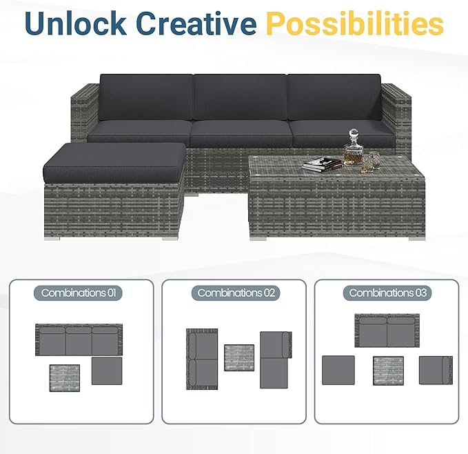 Wisteria Lane Outdoor Patio Furniture Set, All Weather Wicker Rattan Sectional - Image 4