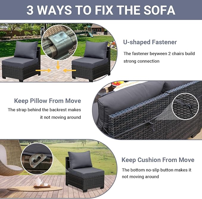 Jing's Villa 7-Piece Patio Furniture Set, All-Weather Outdoor Wicker Sectional - Image 7