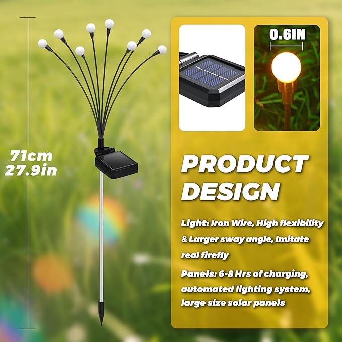 Solar Lights Outdoor-2Pack 16LEDs Solar Garden Firefly Lights Outside, Solar - Image 6
