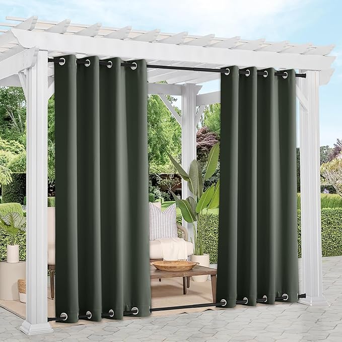 NICETOWN 2 Panels Greyish Green Blackout Bottom Weighted Outdoor Curtains by NICETOWN