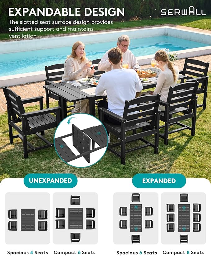 SERWALL 7-Piece Patio Dining Sets, All Weather HDPE Outdoor Furniture Set - Image 4