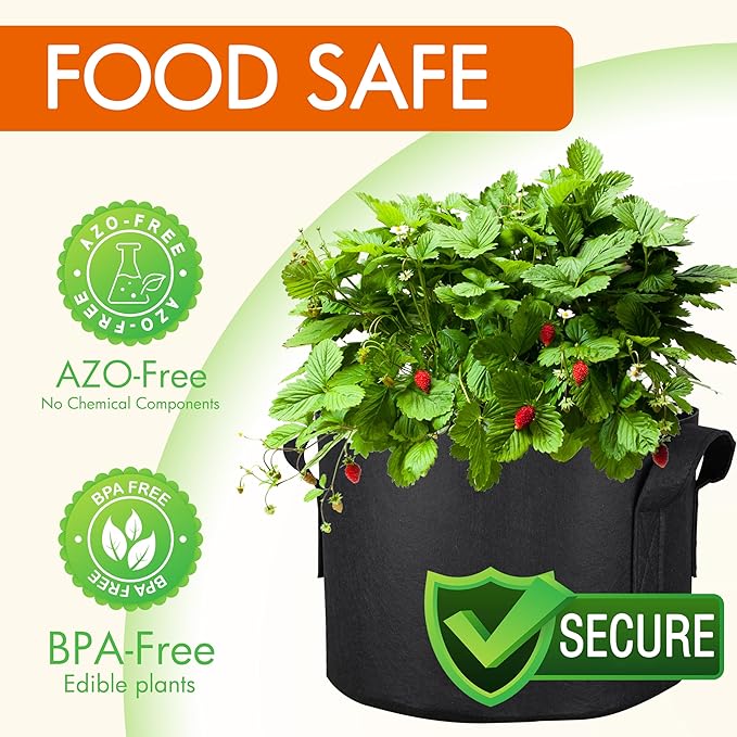 Gardzen 10-Pack 5 Gallon Grow Bags, 300G Thickened Aeration Fabric Pots - Image 6