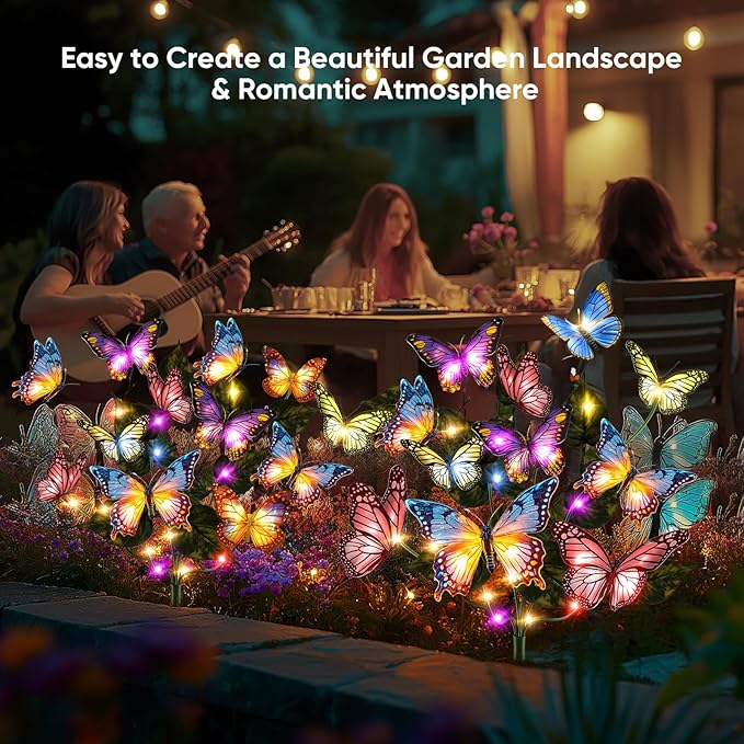 Solar Lights Outdoor Garden Decor: 8 Pack 136 Silk Butterflies - Image 3