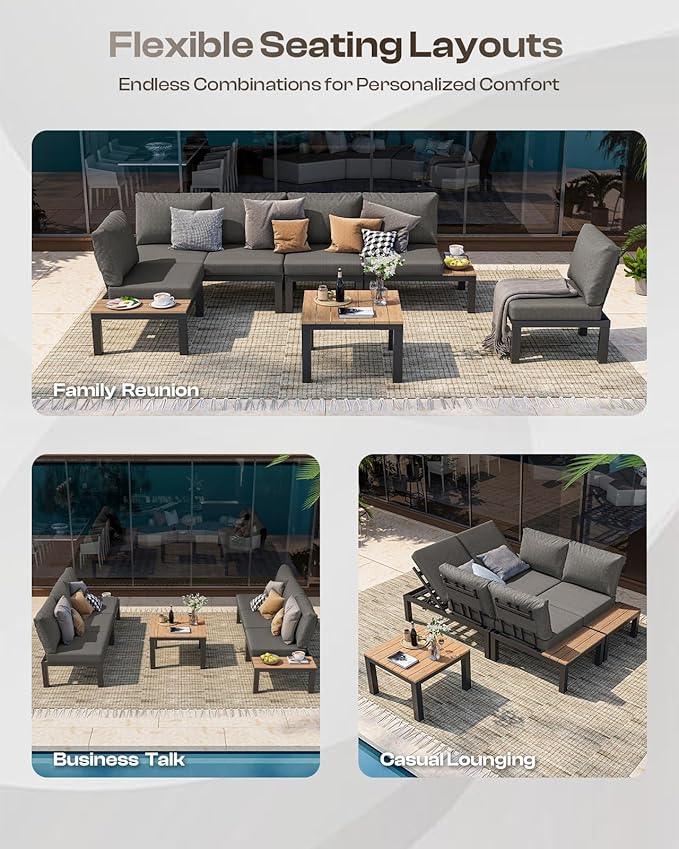 Aluminum Modular Outdoor Patio Furniture Set, 6 Seats Patio Sectional Sofa Set - Image 3