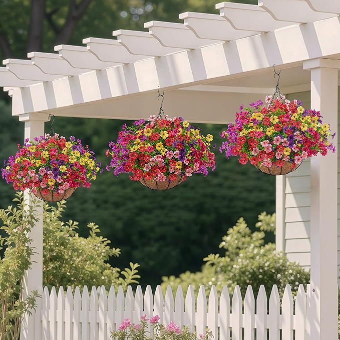 2 Set Artificial Faux Hanging Plants Flowers Basket - Image 3