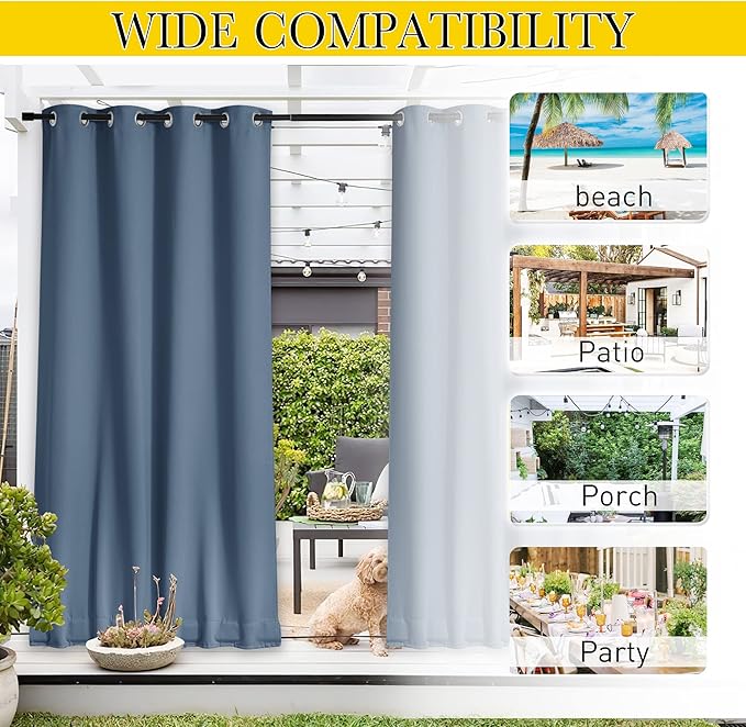 NICETOWN 2 Panels Fixed Stone Blue Outdoor Curtains - Image 5