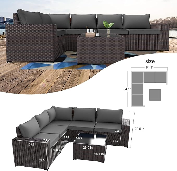 Kullavik 9 Pieces Outdoor Patio Furniture Set, PE Wicker Rattan Sectional Sofa - Image 8