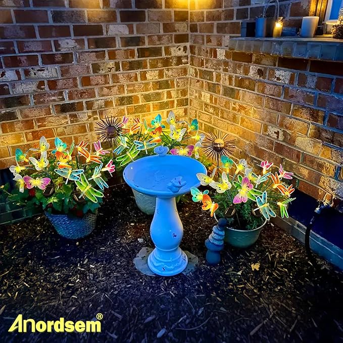 Anordsem Solar Garden Lights Outdoor: 8 Removable Optical Fiber Butterflies 2 - Image 7