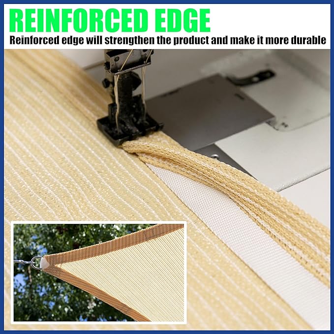 ShadeMart 10' x 10' x 10' Beige Sun Shade Sail Triangle Canopy Fabric Cloth - Image 5
