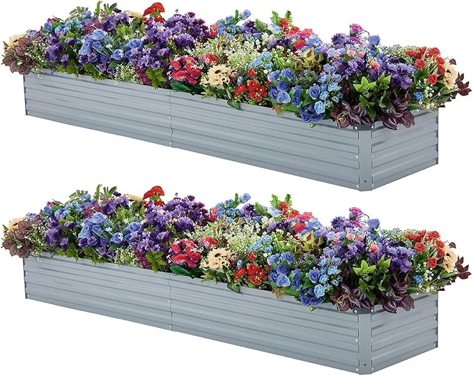 2 Pack 8x2x1FT Galvanized Raised Garden Beds Kit Outdoor Metal Gardening by Meberam