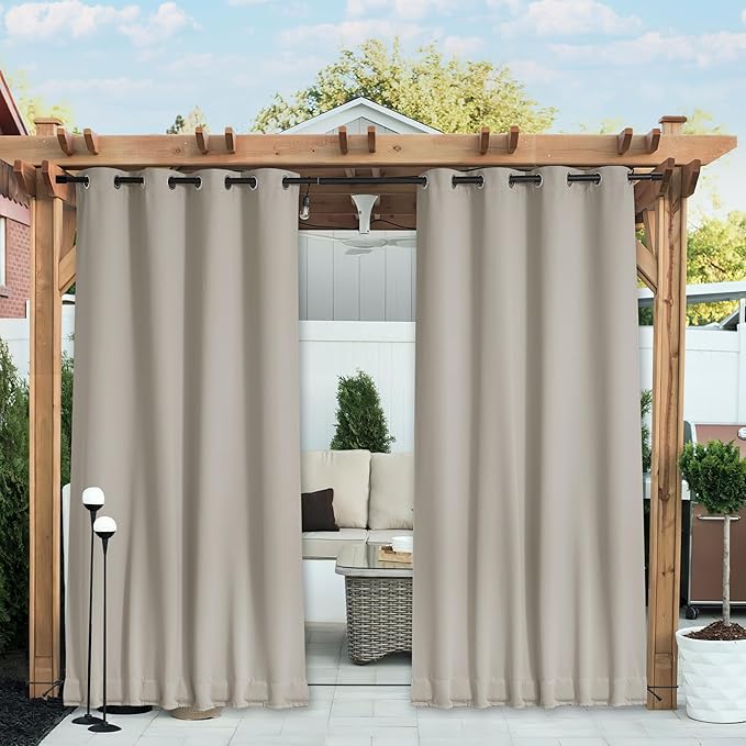 NICETOWN 2 Panels Waterproof Outdoor Curtains Fixed Grommet & Back Tab on Top & by NICETOWN