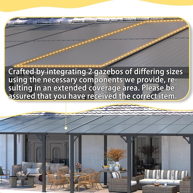 AECOJOY 10' x 24' Gazebo for Patio, Large Wall-Mounted Hard Top Lean-to Gazebo - Image 3